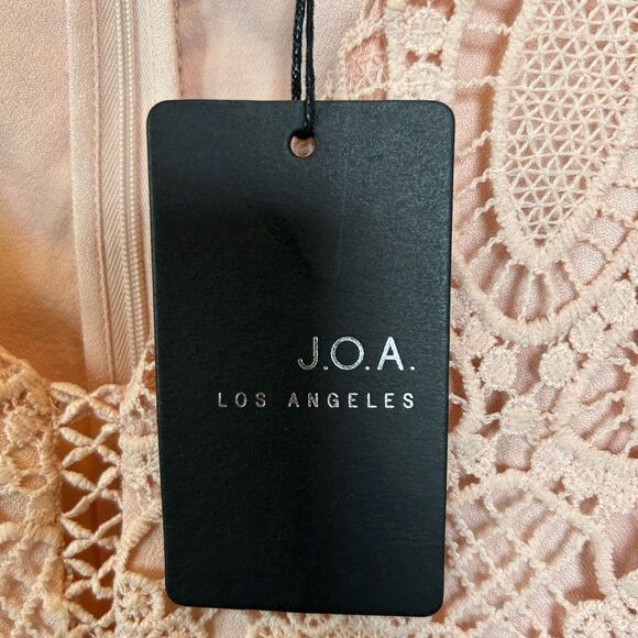 J.O.A. Pink Eyelet Crochet Lace Babydoll Fit & Flare Mini Dress L NWT - Picture 8 of 14